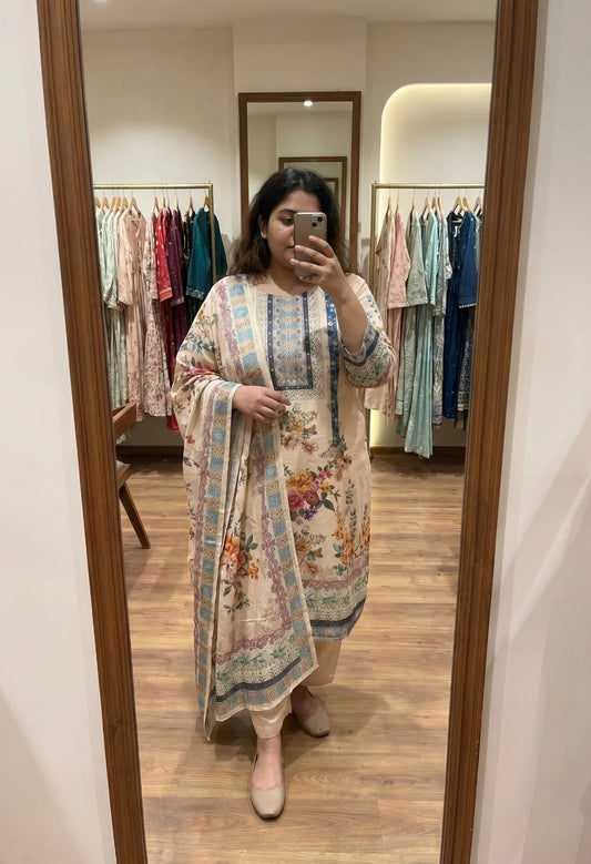 Plus Size Minakshi Real Mirror Blue Pakistani Maslin Suit
