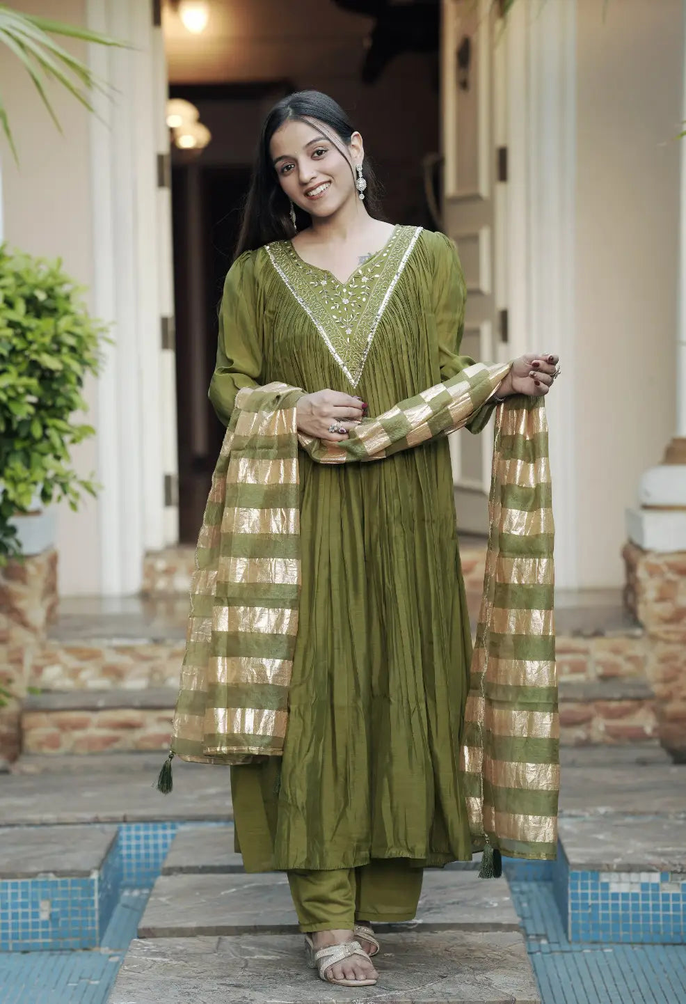 Pure Mul Chanderi Hand Work Anarkali