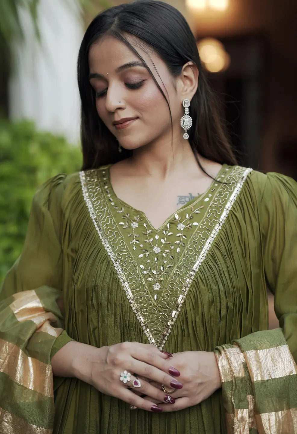 Pure Mul Chanderi Hand Work Anarkali