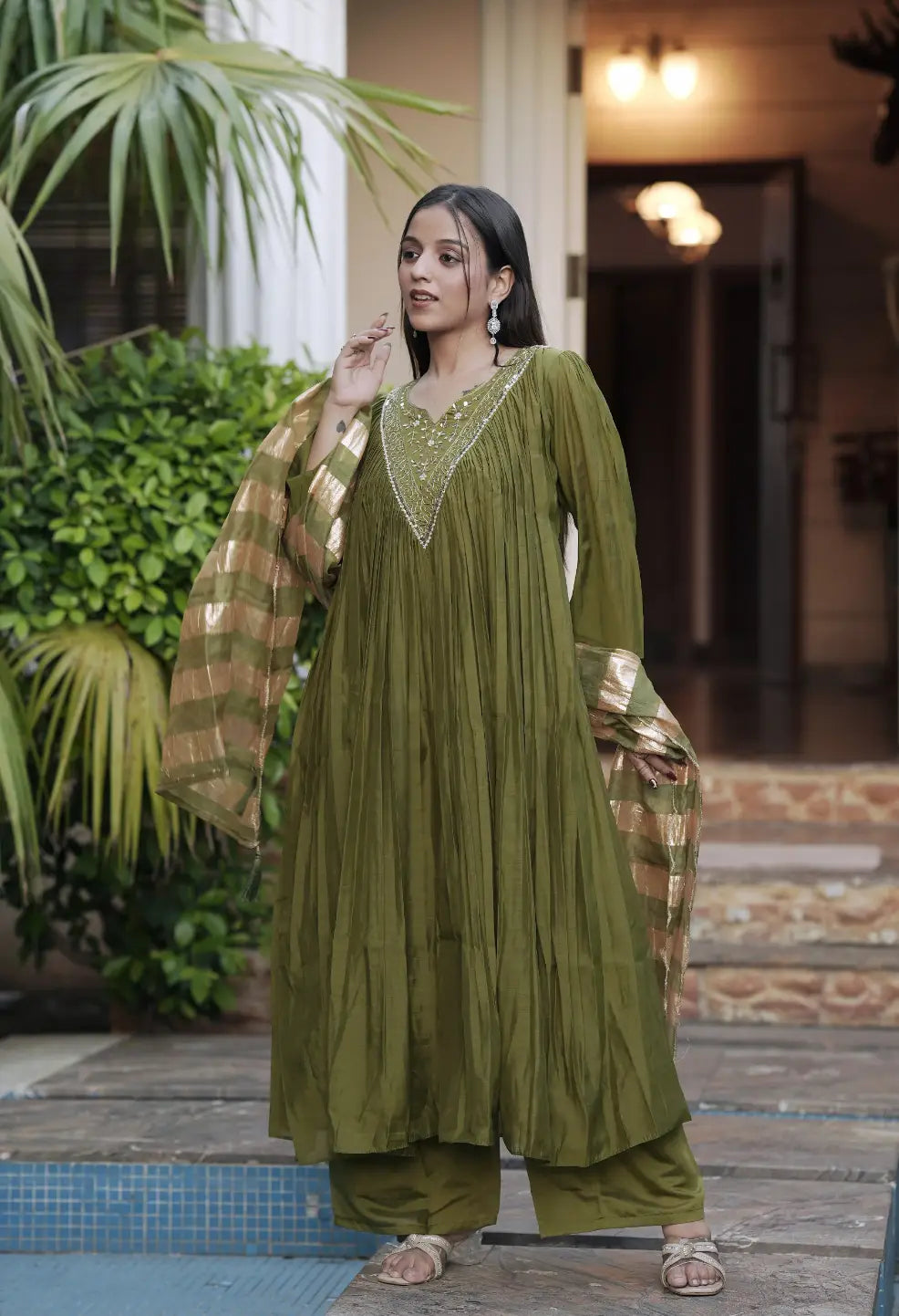 Pure Mul Chanderi Hand Work Anarkali