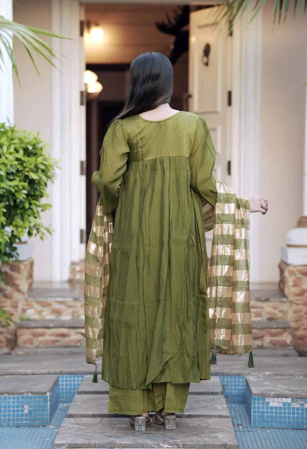 Pure Mul Chanderi Hand Work Anarkali