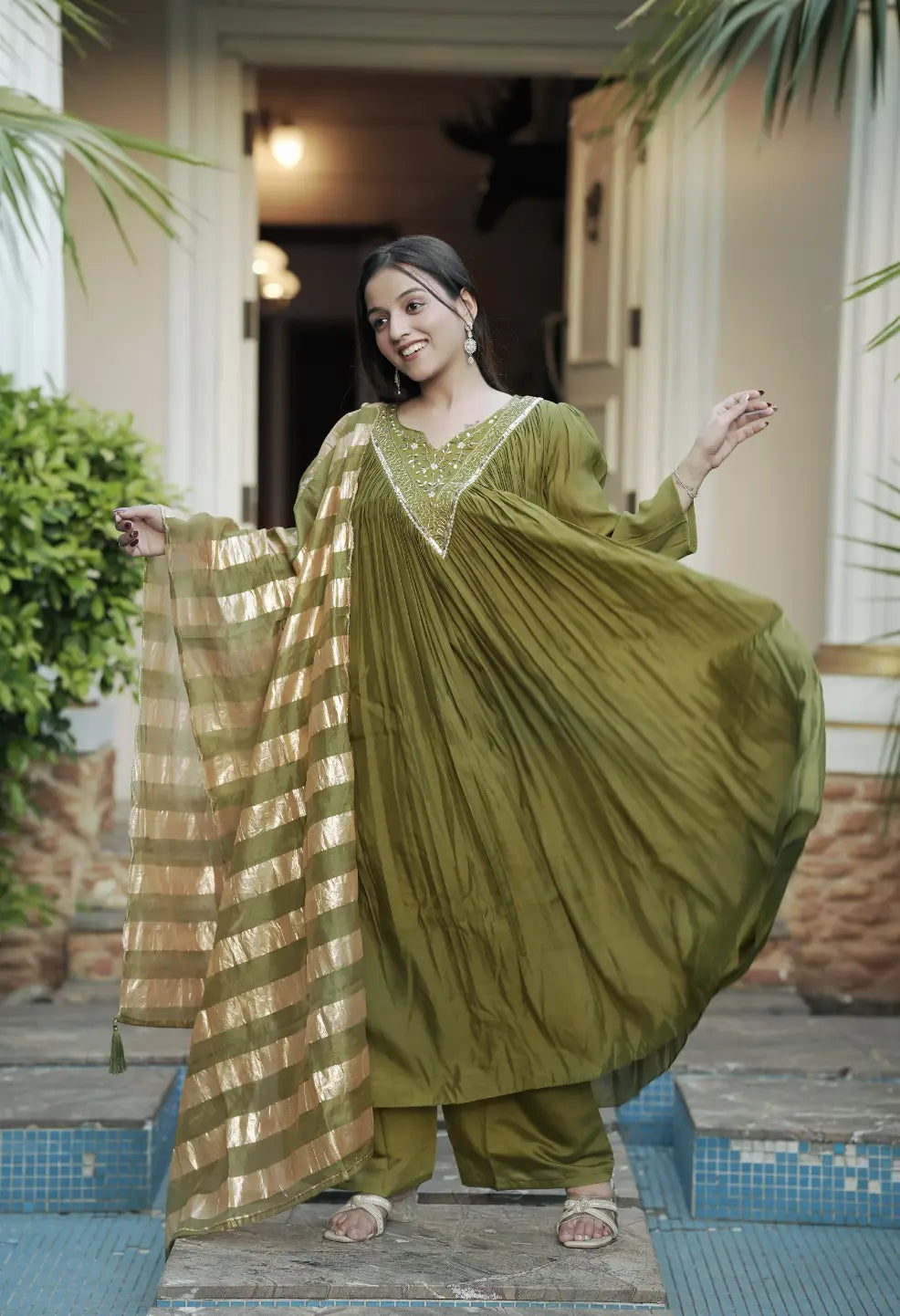 Pure Mul Chanderi Hand Work Anarkali