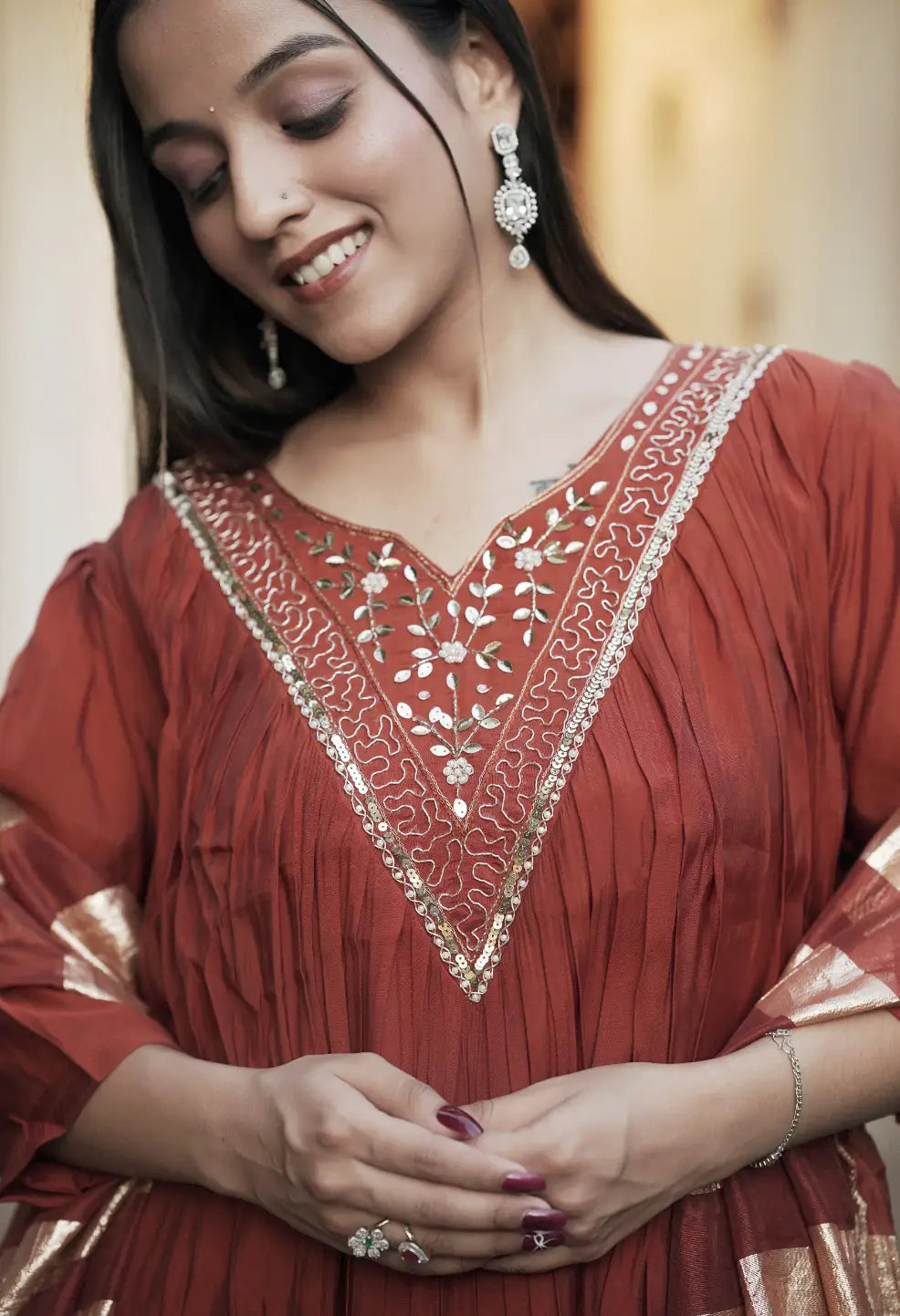 Pure Mul Chanderi Hand Work Anarkali