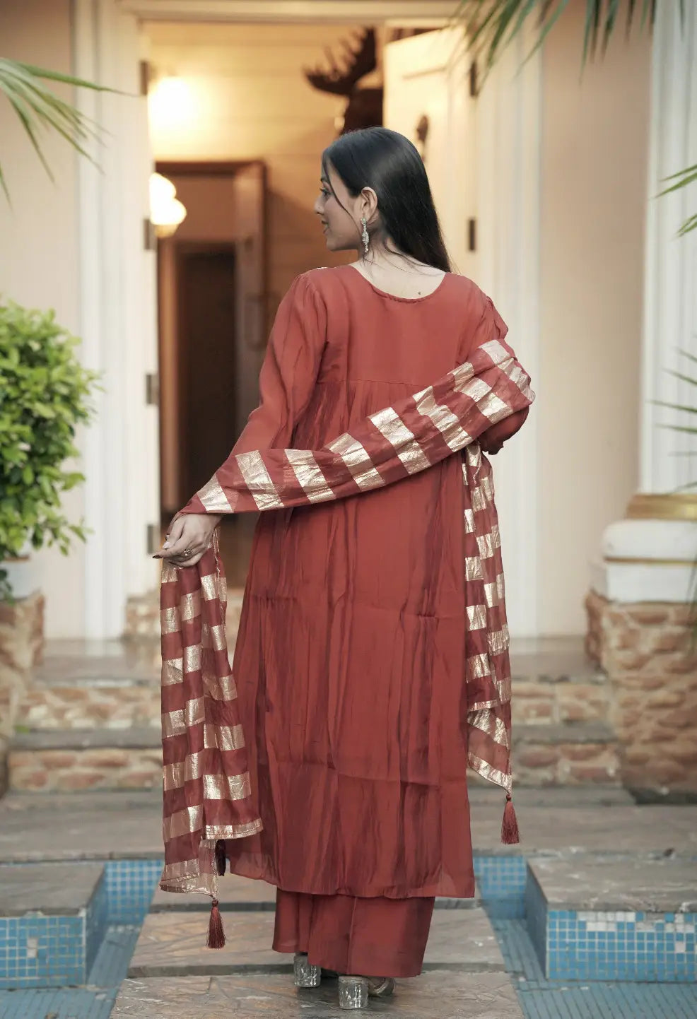 Pure Mul Chanderi Hand Work Anarkali