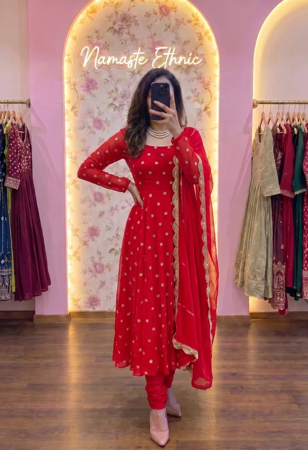 Red Anarkali Set