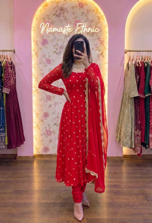 Red Anarkali Set