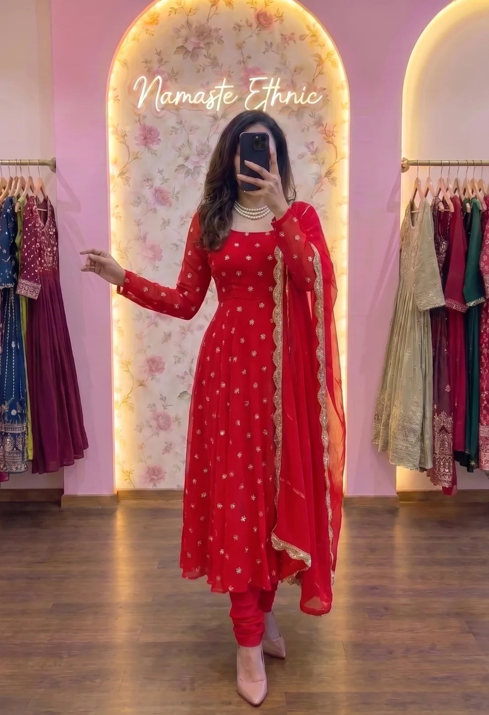Red Anarkali Set