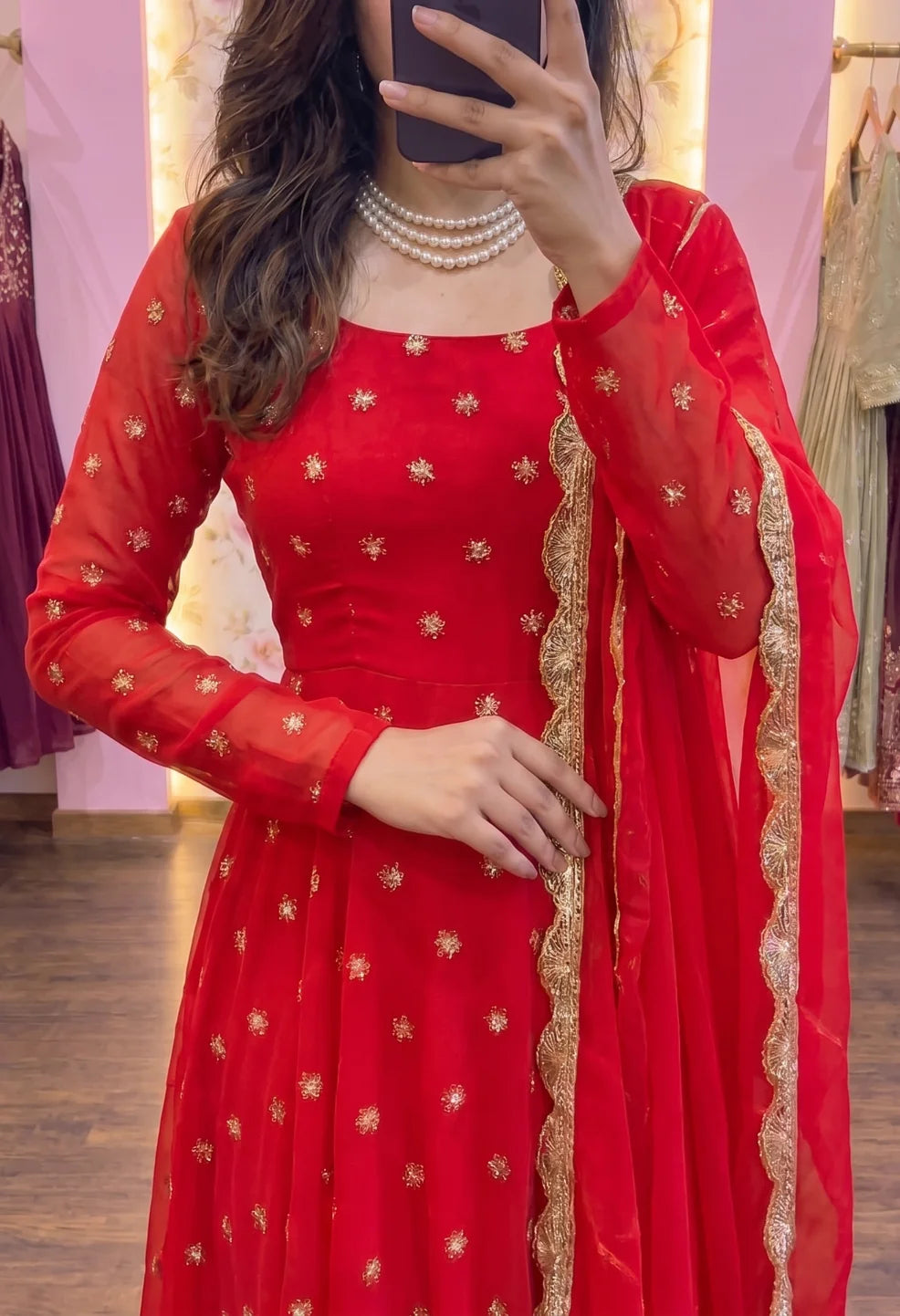 Red Anarkali Set