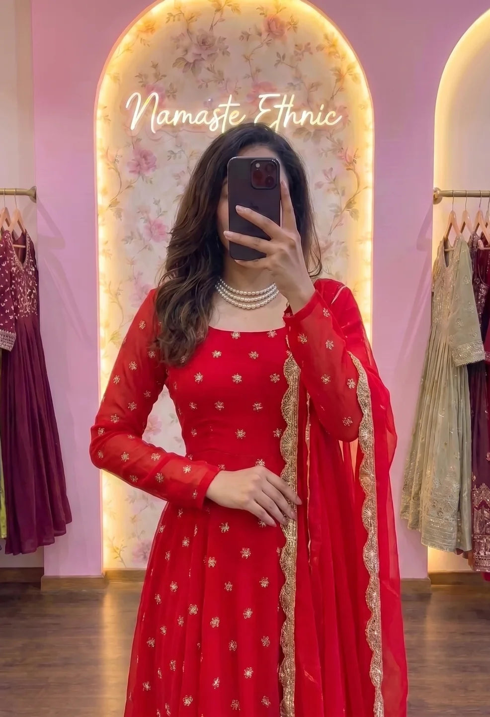 Red Anarkali Set