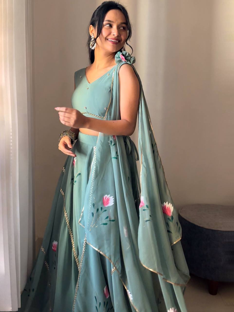 Sonakshi Hand Painted 8mtr Flair Lehenga