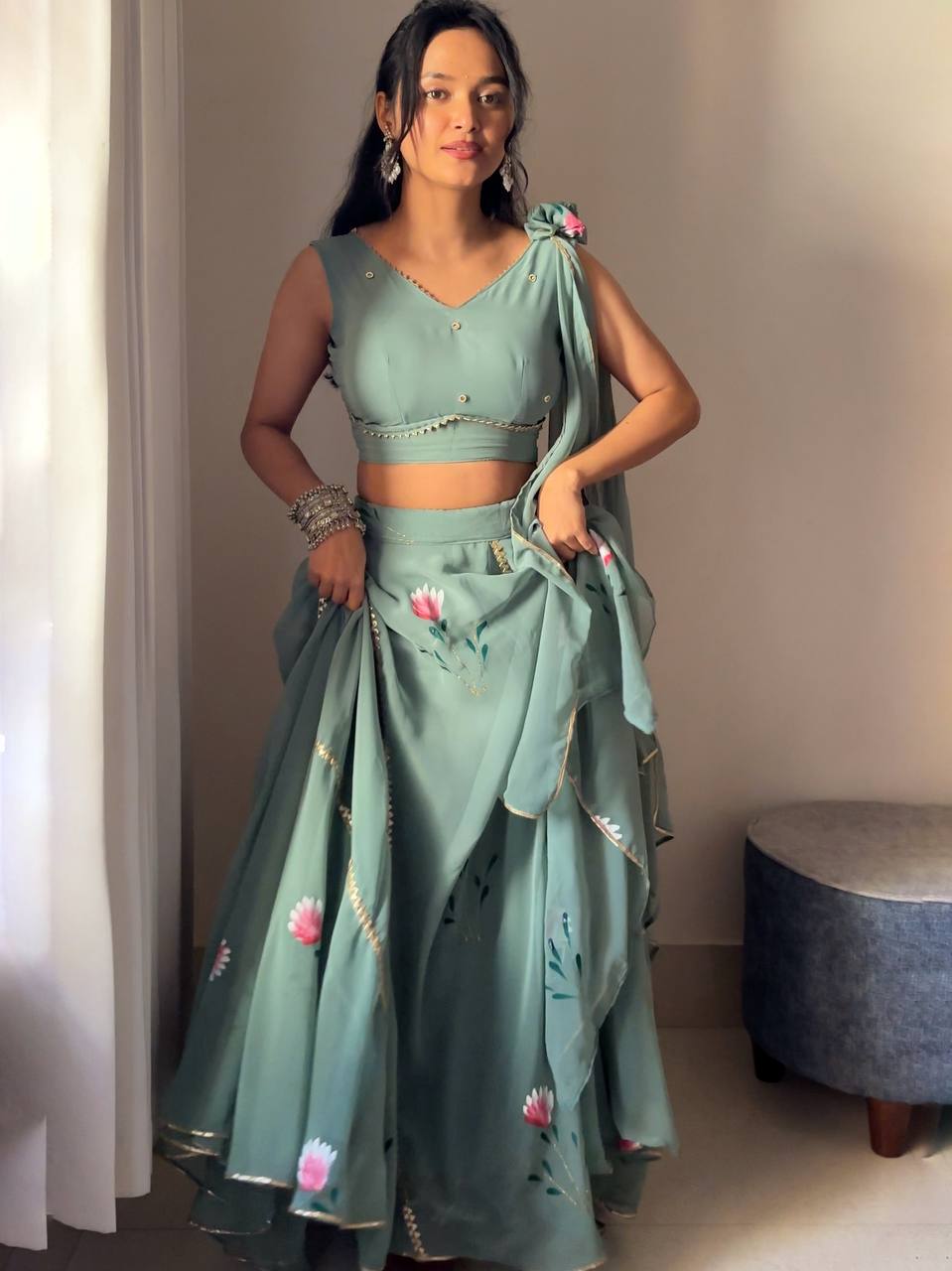 Sonakshi Hand Painted 8mtr Flair Lehenga