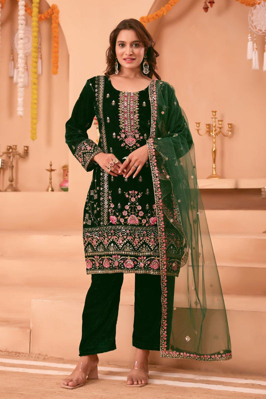 Mehnoor Dark Green Velvet Suit Set