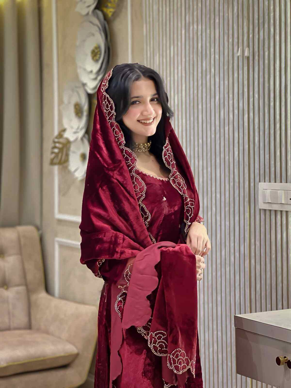 Gulmaroon Velvet Suit