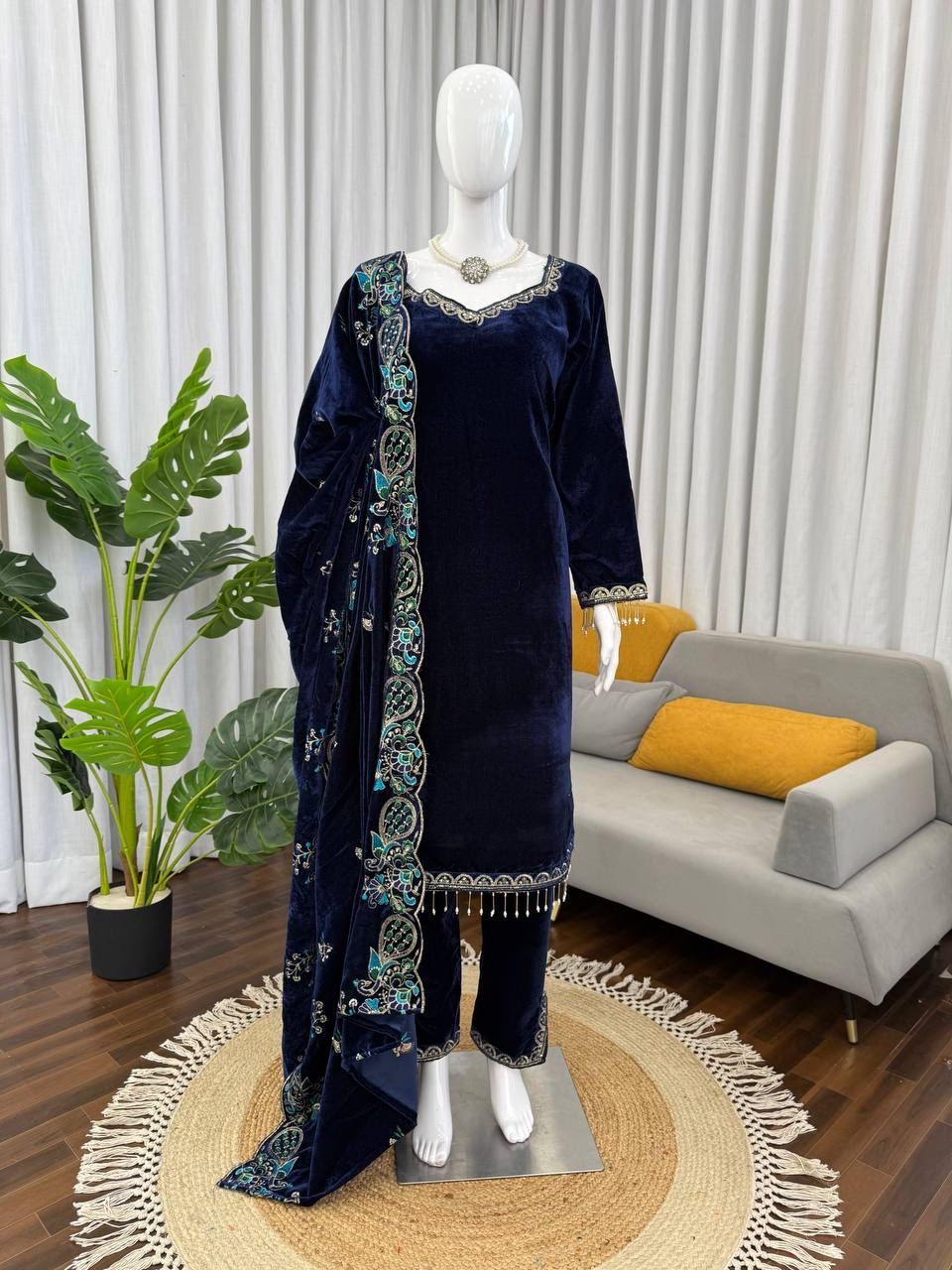 Pure Velvet Dark Blue Suit Set