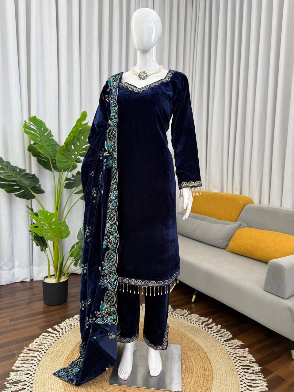 Pure Velvet Dark Blue Suit Set