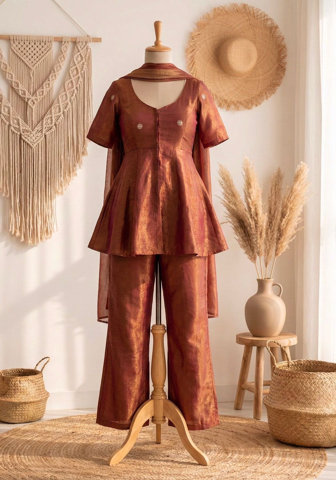 Antique Peplum Set - Maroon & Gold