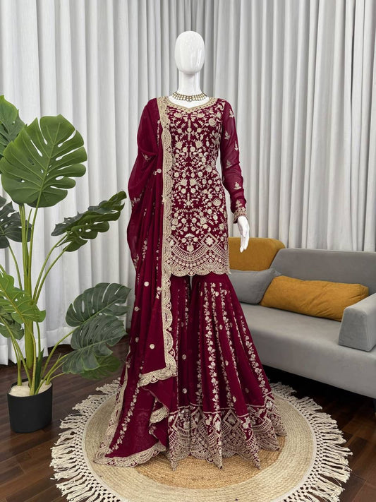 Heavy Embroidery Sharara Set