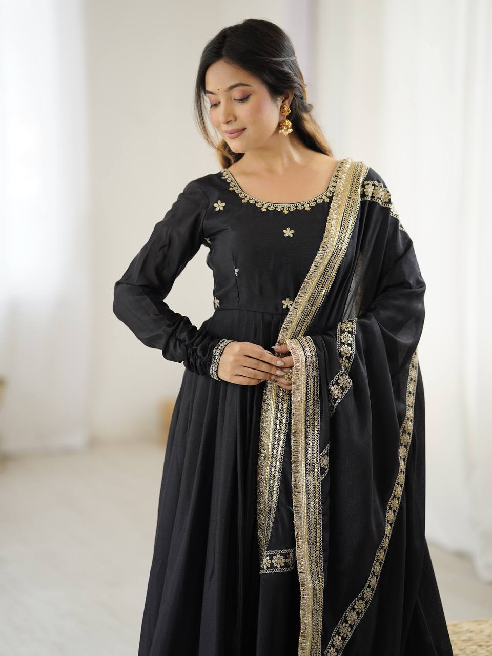 Chinon Silk Black Anarkali