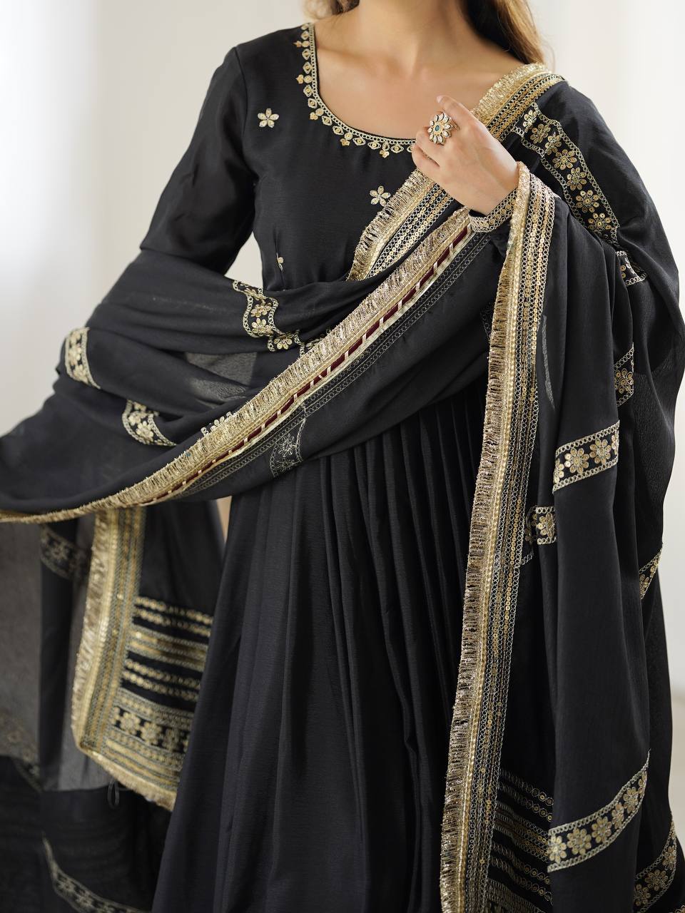 Chinon Silk Black Anarkali