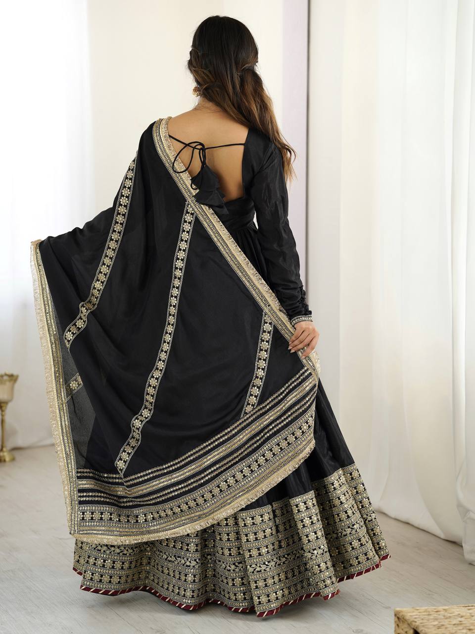 Chinon Silk Black Anarkali
