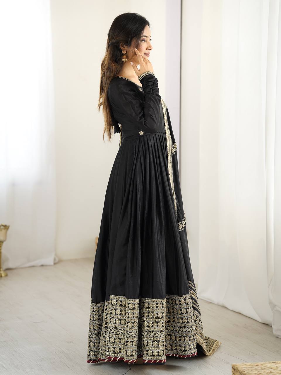 Chinon Silk Black Anarkali