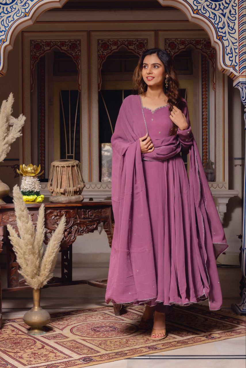 Plum Handwork Anarkali – Namaste Ethnic