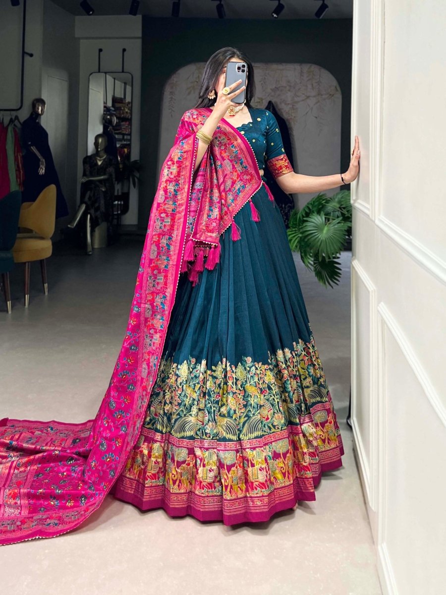 Tussar Silk Lehenga Choli With Printed And Foil Work Dupatta