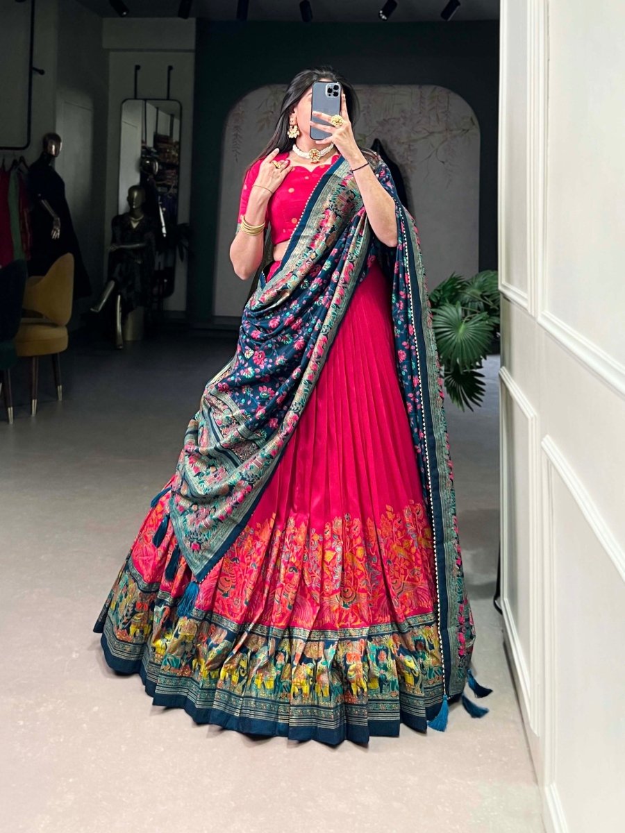 Tussar Silk Lehenga Choli With Printed And Foil Work Dupatta