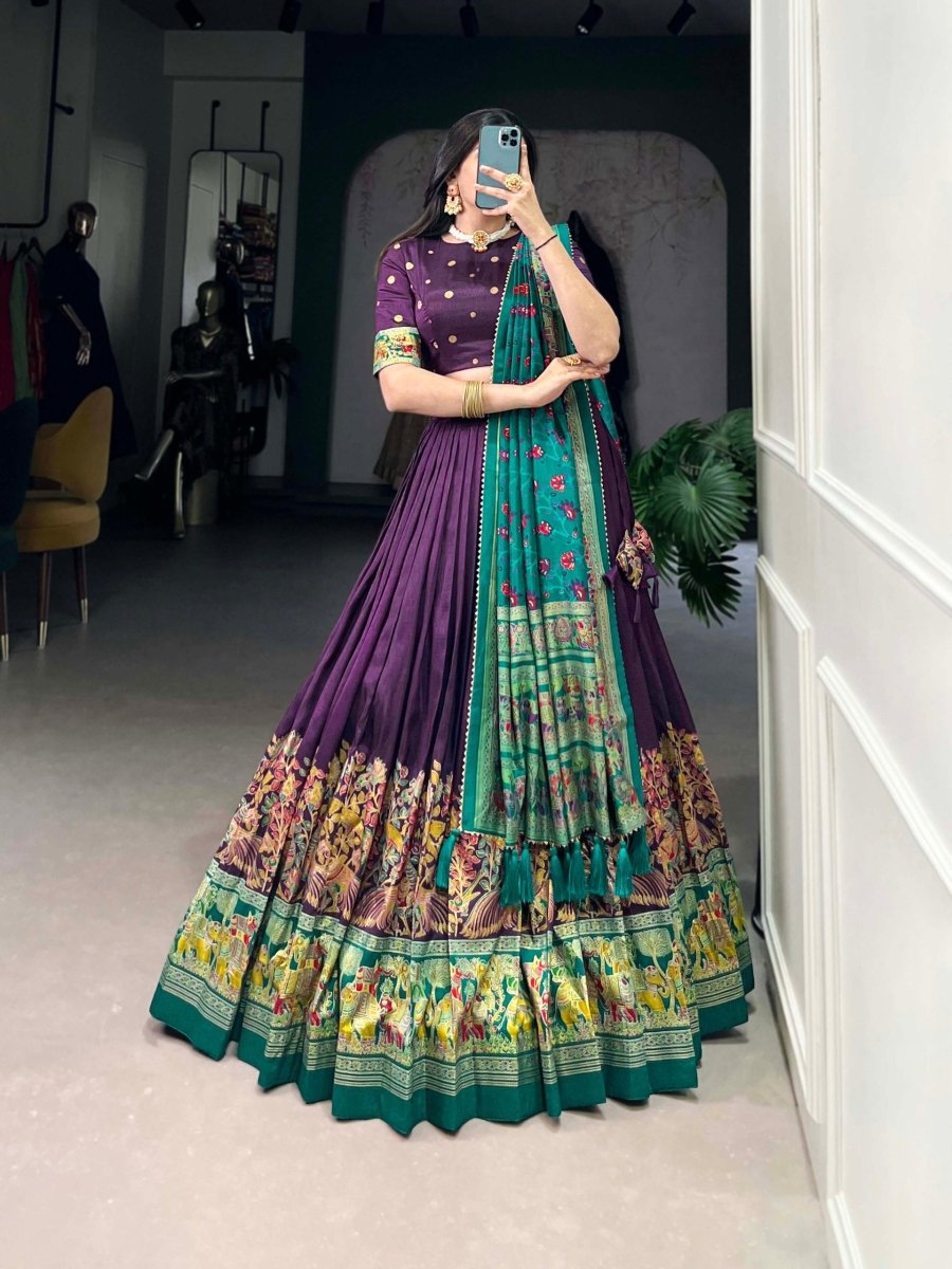 Tussar Silk Lehenga Choli With Printed And Foil Work Dupatta