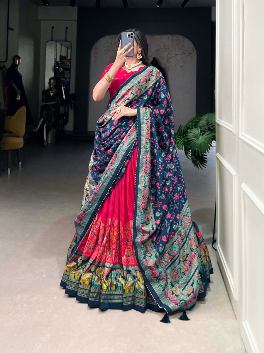 Tussar Silk Lehenga Choli With Printed And Foil Work Dupatta