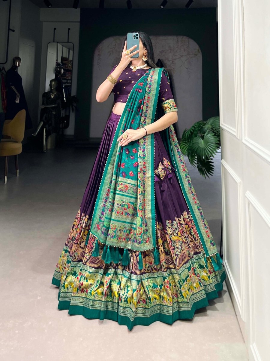 Tussar Silk Lehenga Choli With Printed And Foil Work Dupatta