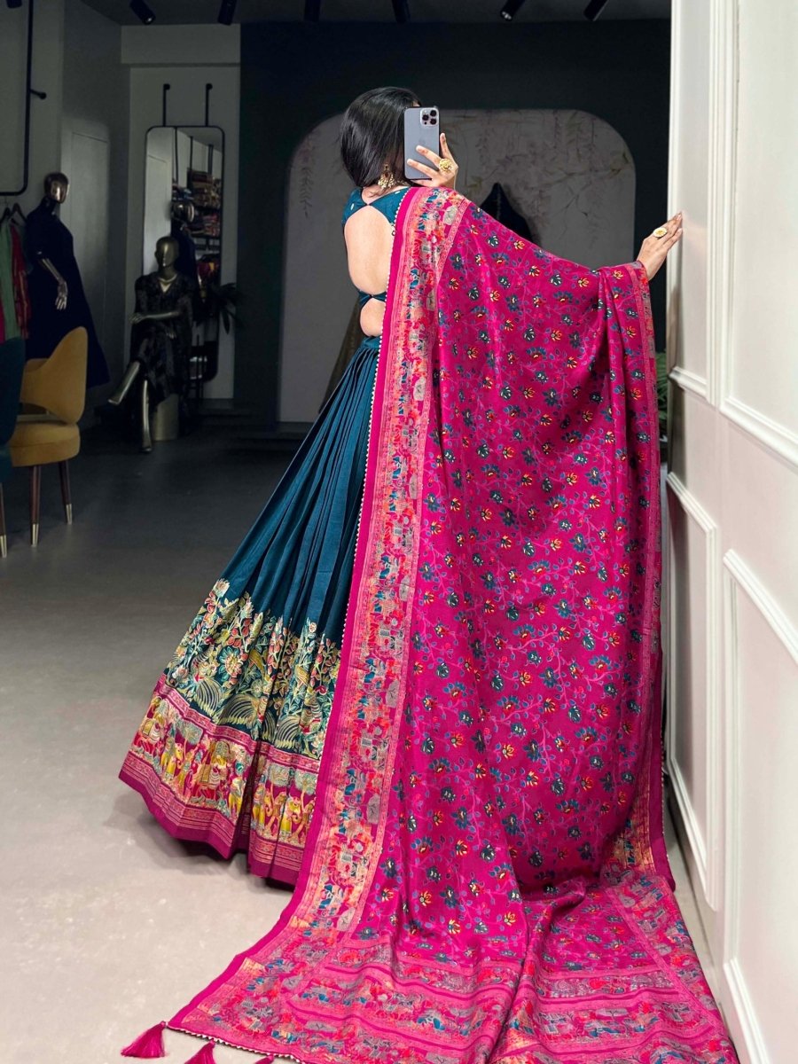 Tussar Silk Lehenga Choli With Printed And Foil Work Dupatta