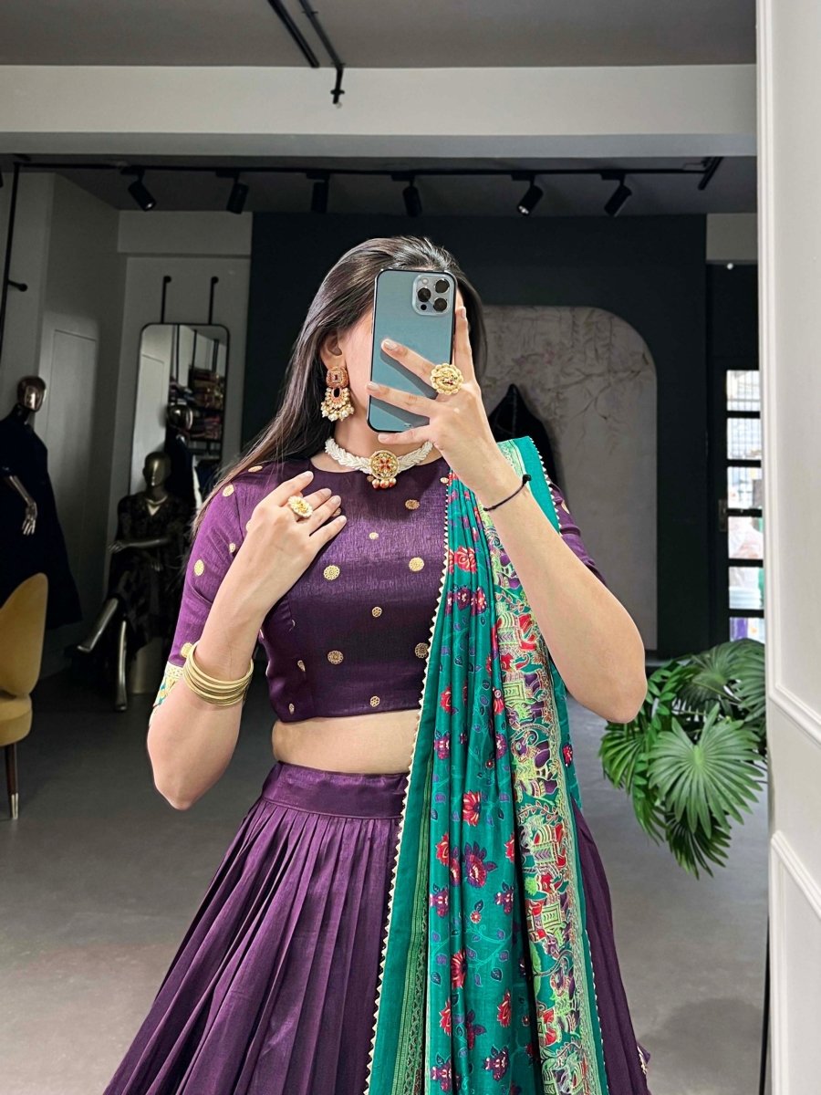 Tussar Silk Lehenga Choli With Printed And Foil Work Dupatta