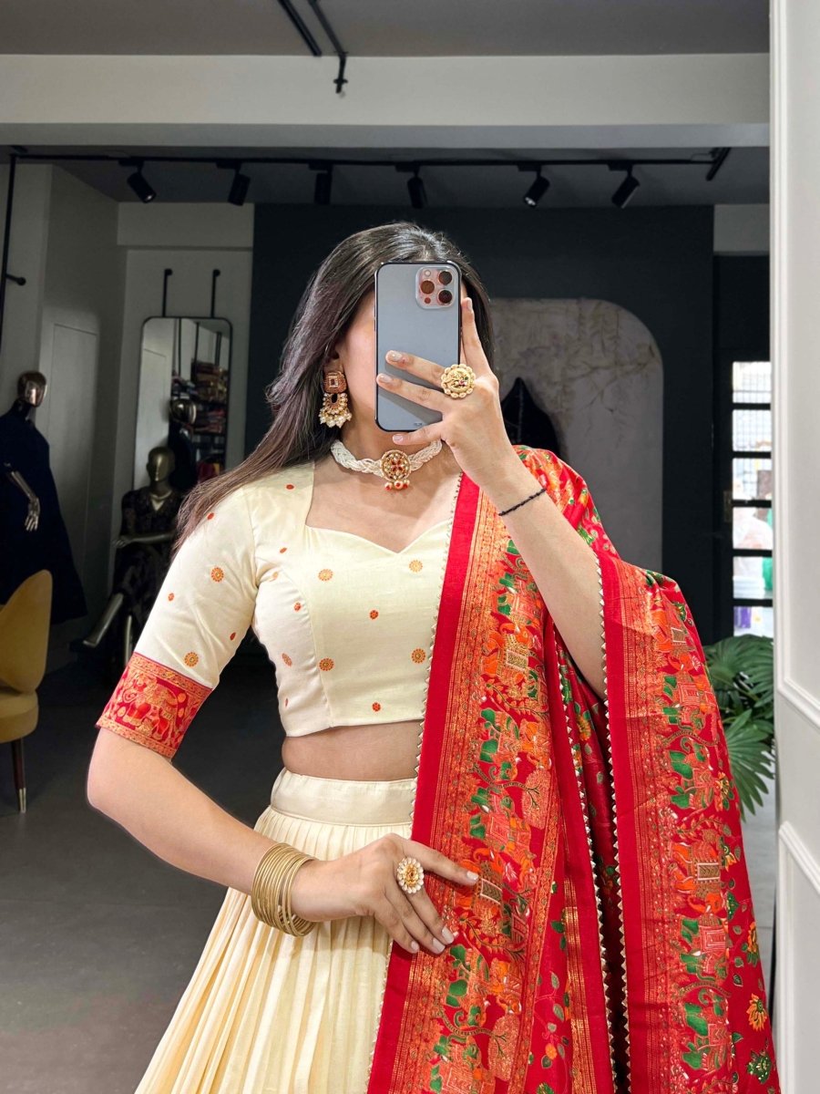 Tussar Silk Lehenga Choli With Printed And Foil Work Dupatta