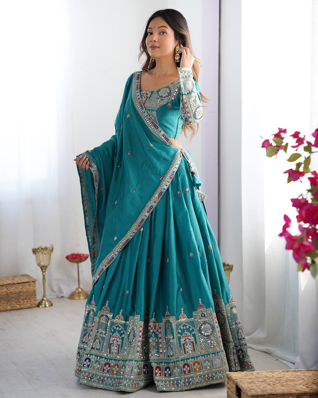 Sequence Thread Work Lehenga With Cancan