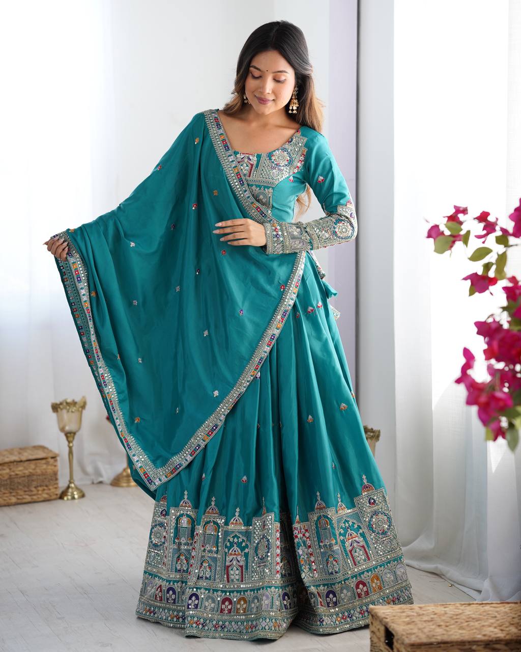 Sequence Thread Work Lehenga With Cancan