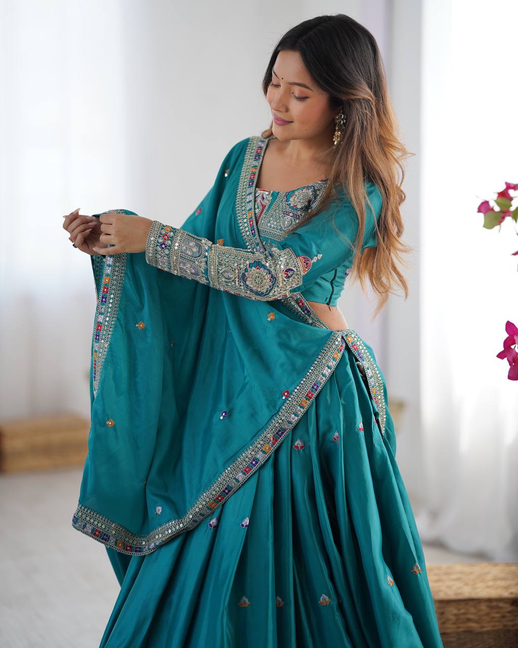 Sequence Thread Work Lehenga With Cancan