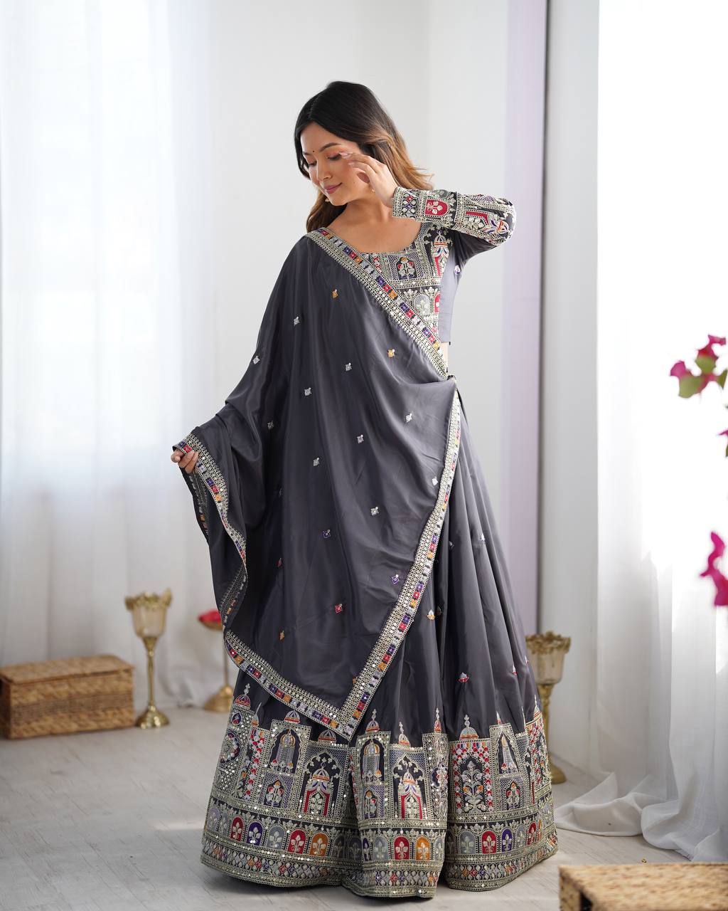 Sequence Thread Work Lehenga With Cancan
