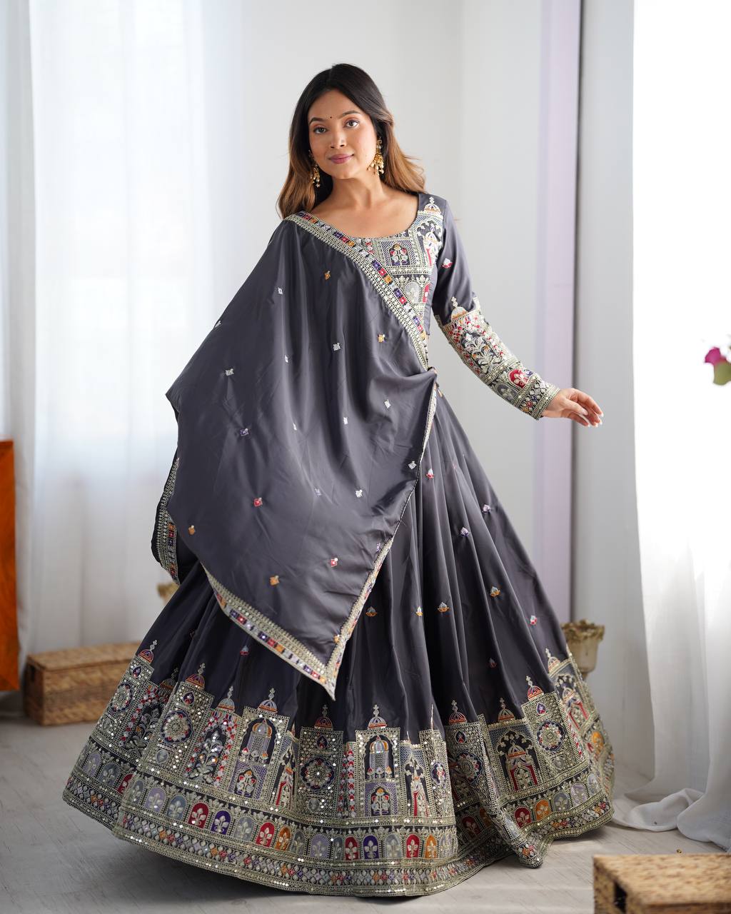 Sequence Thread Work Lehenga With Cancan