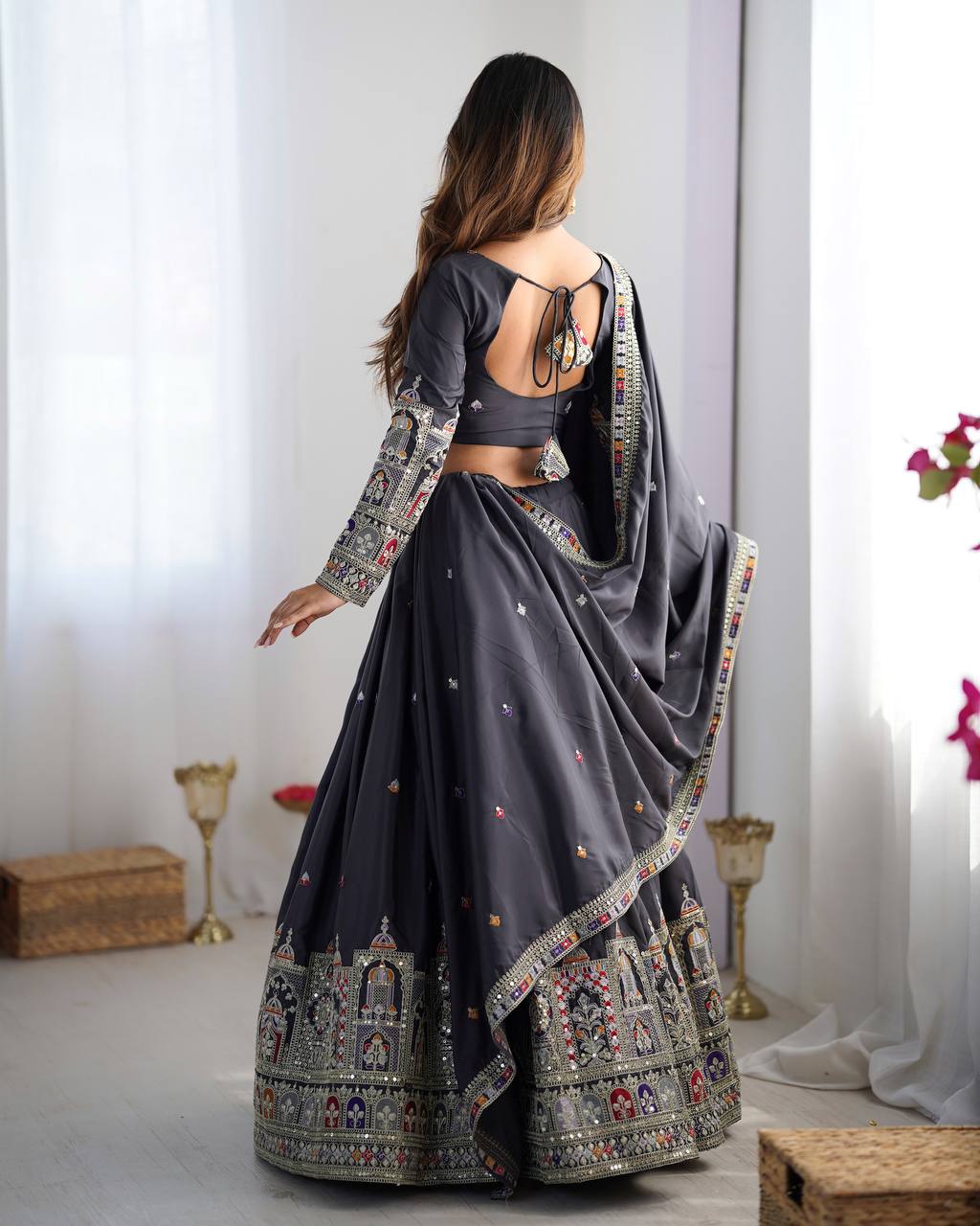 Sequence Thread Work Lehenga With Cancan