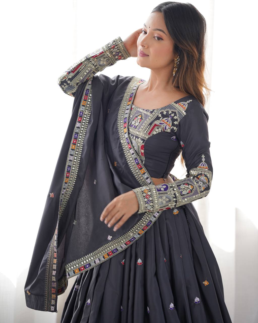 Sequence Thread Work Lehenga With Cancan