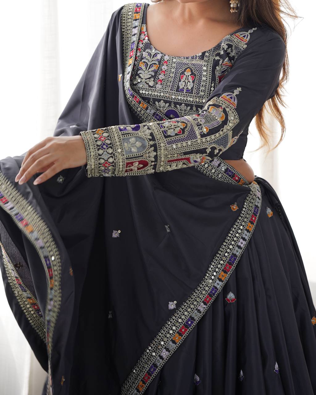 Sequence Thread Work Lehenga With Cancan