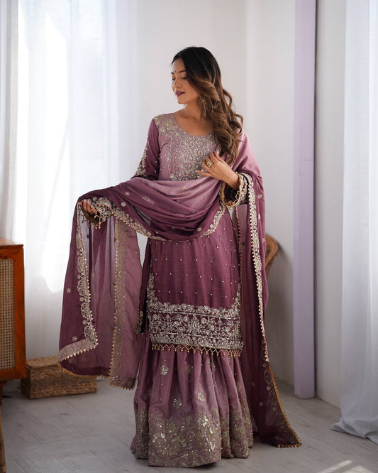 Purple Dual Shade Sharara Set