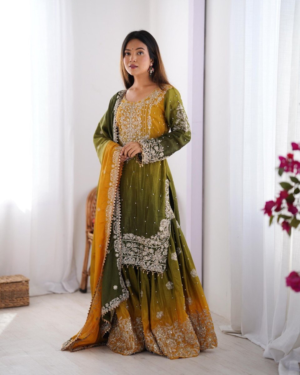 Green Dual Shade Sharara Set