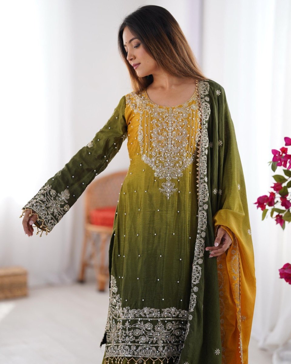 Green Dual Shade Sharara Set