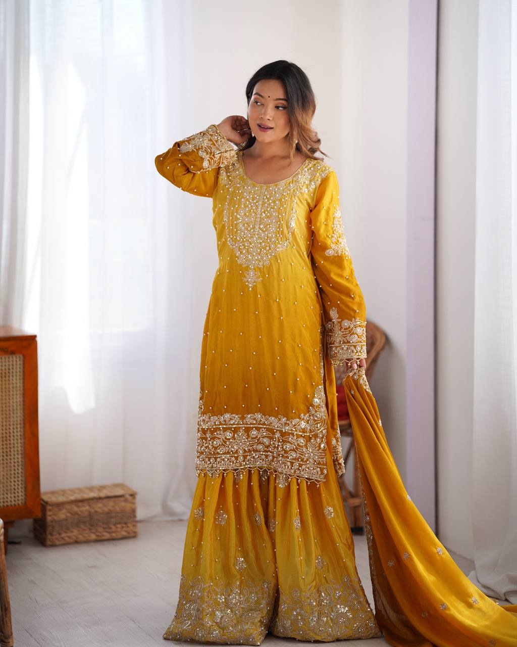 Yellow Dual Shade Sharara Set
