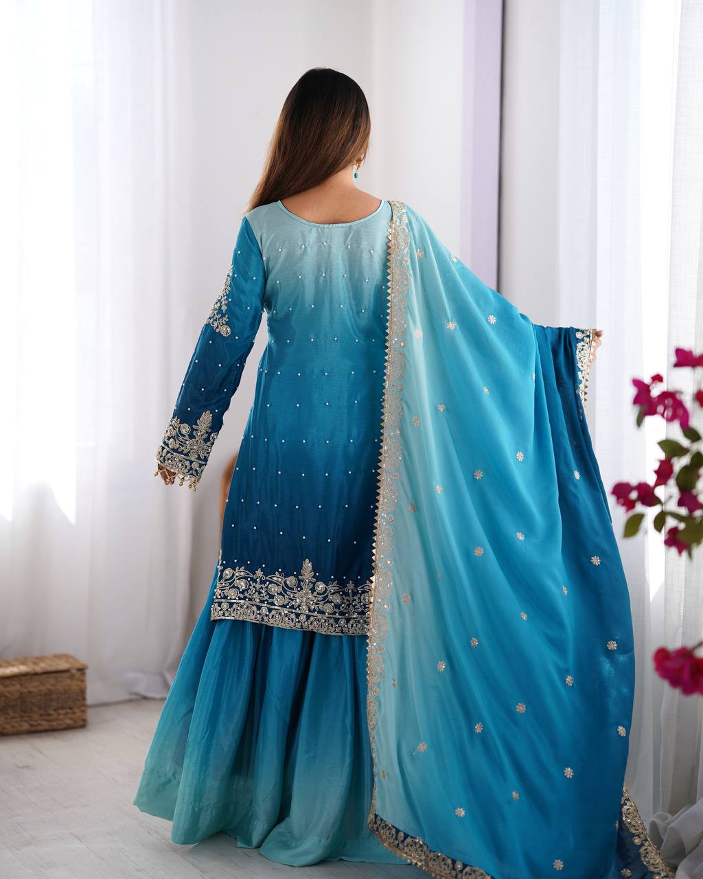 Blue Dual Shade Sharara Set