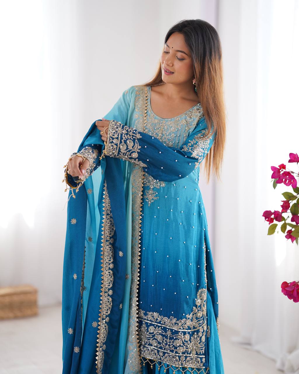 Blue Dual Shade Sharara Set