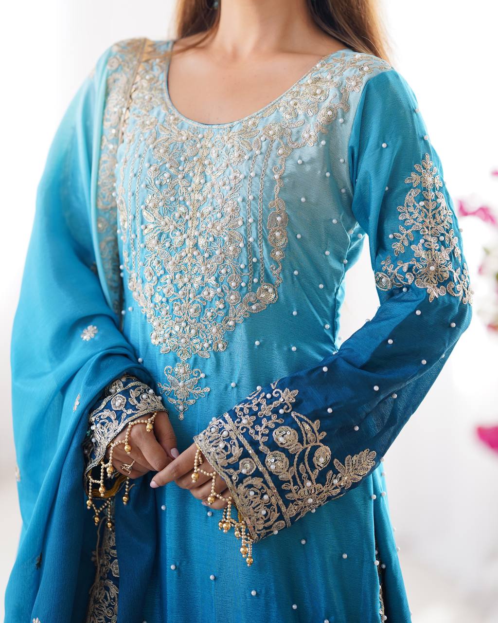Blue Dual Shade Sharara Set