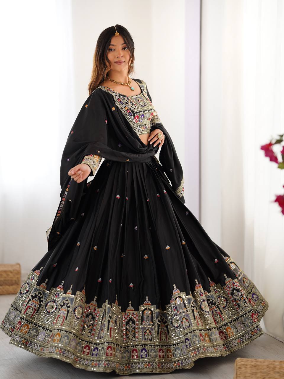 Sequence Thread Work Lehenga With Cancan
